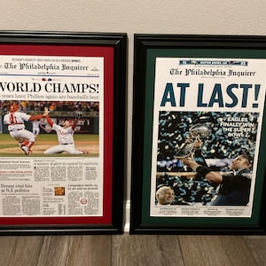 Philadelphia Phillies And Eagles- World Championship Newspapers - Front Page Newspaper - Matted & Framed Set