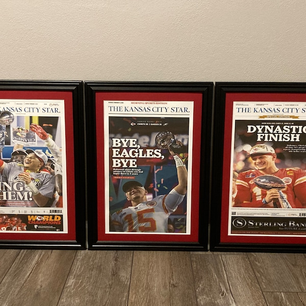 Kansas City Chiefs - 2020, 2023 And 2024 Super Bowl Champions - Framed & Matted Front Page Newspaper Print Set