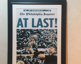 Philadelphia Eagles Super Bowl LII Champions Inquirer Newspaper Framed 2/5/2018 