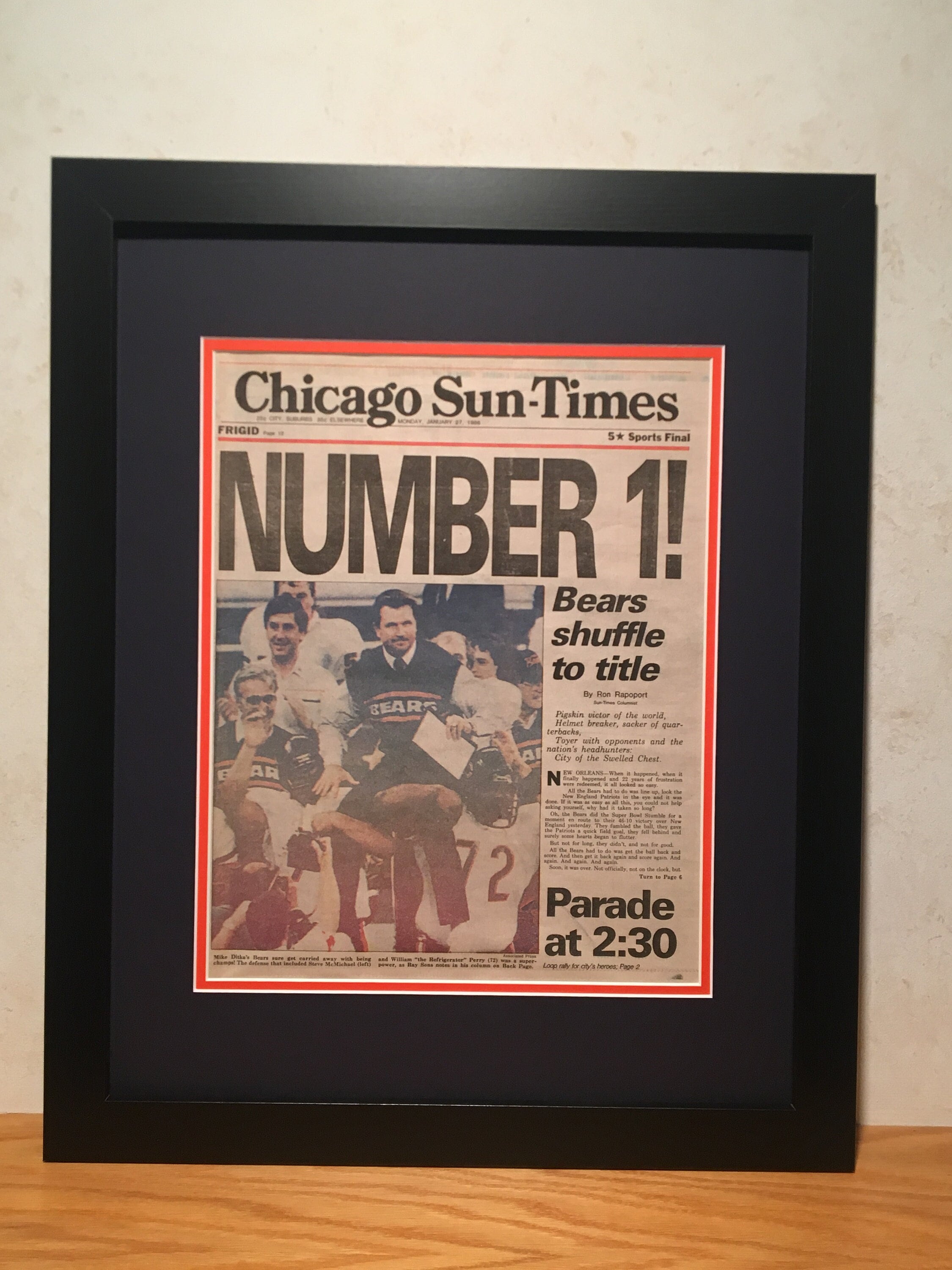 Chicago Bears - 1986 Super Bowl Champions - Front Page Newspaper