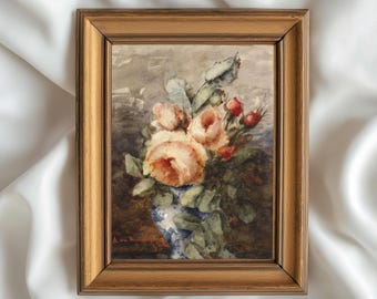 Watercolor Peony and Rose Floral Bouquet Painting | Botanical Flower Wall Decor.