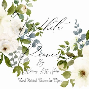 Aquarell weiße Pfingstrose Blumensträuße Clip Art Aquarell Blumen Rose Clipart Blush Floral Clipart Romantische Hochzeit Blumen Clipart. WC361
