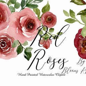 Red Rose Bouquet Clipart: Watercolor Peony Roses (Digital Download) WC304