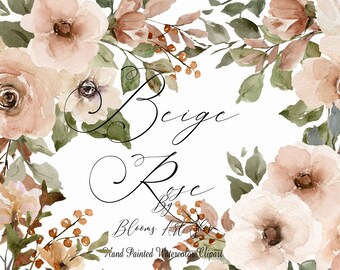 Beige Rose Wedding Clipart: Boho Floral Bouquets (Digital Download, 47 Pieces