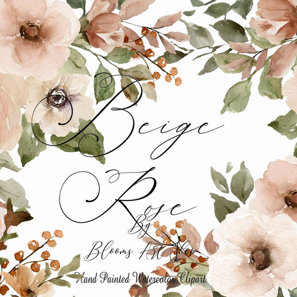 Neutral Earth Tone Beige Rose Wedding Clipart Boho Wedding Flower Bouquets and Clipart. WC548