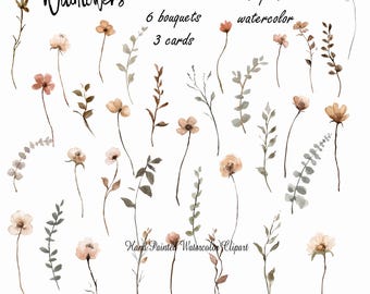 Wildflower Clipart Bundle Boho Neutral Brown Digital Wildflowers Flowers. WC549