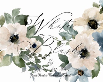 Watercolor Floral Clip-art Bouquet with Seamless Paper. WC433