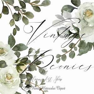 Aquarell weiße Pfingstrose digitale Einladung Clipart Blush Blumen DIY Einladungen. WC439