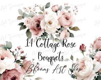 Soft Pink Cottage Rose Bouquets Clipart | Romantic Shabby  Vintage Bouquets | Digital Download