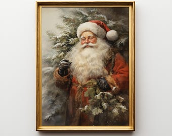 Vintage Santa Print, Christmas Holiday Old Santa.