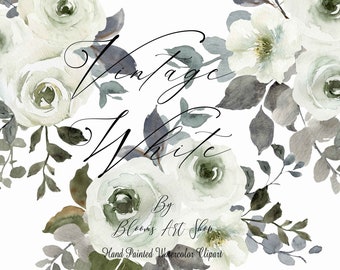 White Floral Bouquets Rose Clipart, Invitation Clipart, Seamless Paper. WC488