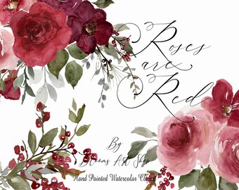 Red Rose Bouquets Clip-art, Red Holiday Florals DIY Red Flowers. WC513