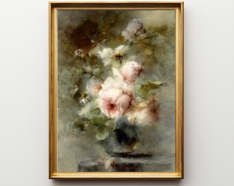 Vintage Pink Roses Still-Life Watercolor: Timeless Romantic Vintage Rose Print Digital Download. V108
