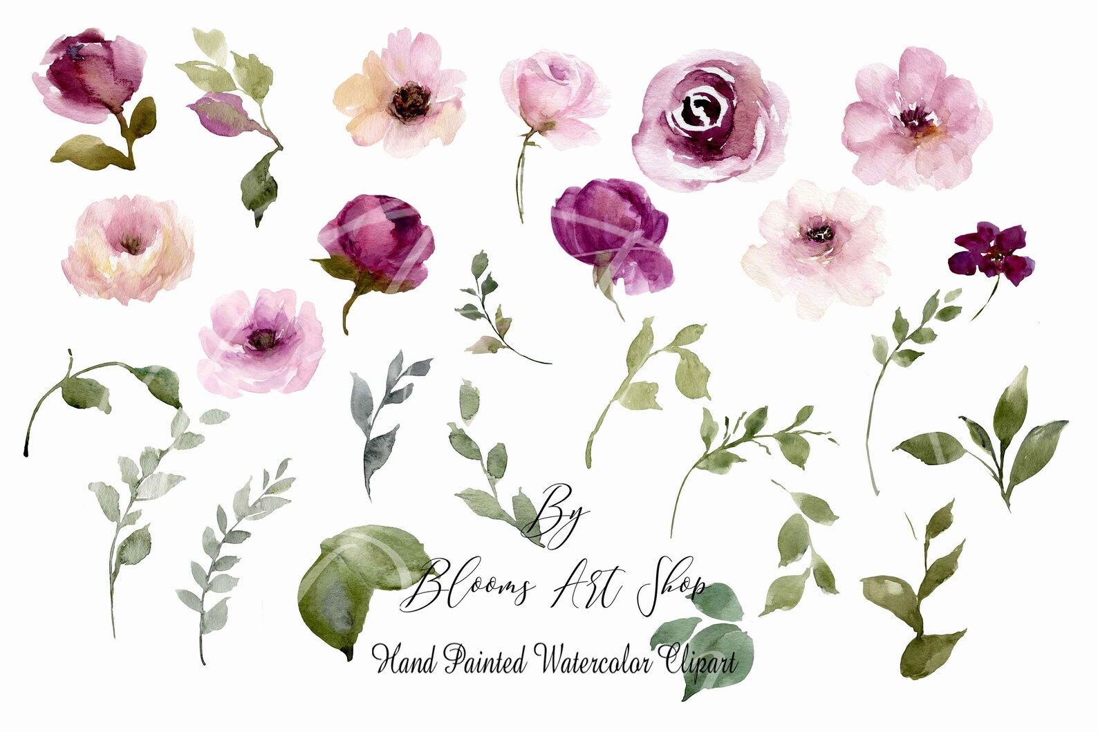 Watercolor Clip Art Pink Rose Bouquets Wedding Soft Baby Pink | Etsy
