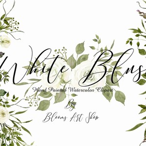 Watercolor White Blush Roses Bouquets, Wedding Day White Rose Clipart, White and Blush Flowers.  WC218