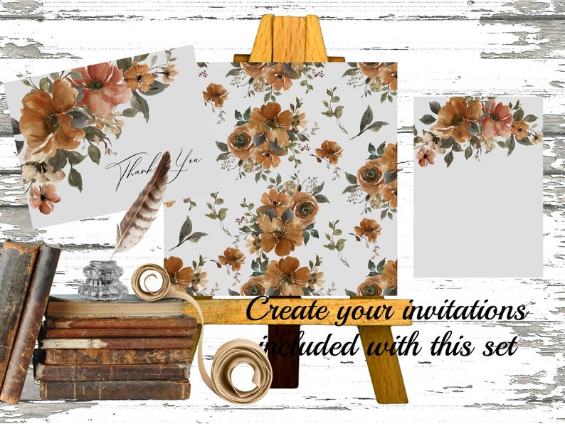 Copper Orange Floral Clipart, Burnt Orange Rose Bouquets, Seamless Paper. WC468 image 6