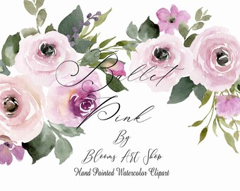 Watercolor Pink DIY Rose Clipart, DIY Wedding Arrangements Pink Rose Bouquets. WC432