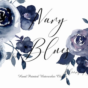 Navy Blue Rose Peony Clipart, Digital Clipart, Watercolor Florals, Blue Peony Clipart. WC302