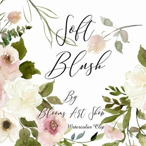 Blush White Rose Clipart Watercolor Peonies Rose Flowers Pink Blush Floral ClipArt Wedding Romantic Bouquet Digital Download. WC272