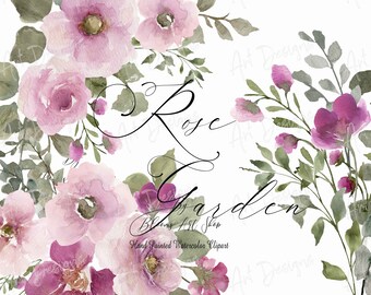 Peony Rose Clipart, Watercolor Digital Flowers, Pink Rose Clipart, Pink Peony Clipart, Digital Download. WC568