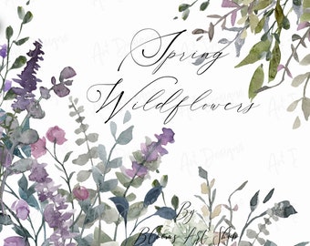 Wildflower Spring Clipart, Watercolor lavender Wildflowers, Spring Wedding Clipart, Journal and Scrapbook Art. WC565