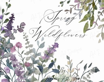 Watercolor Wildflower Clipart: Lavender & Blue Bouquets, Scrapbook Graphics WC565