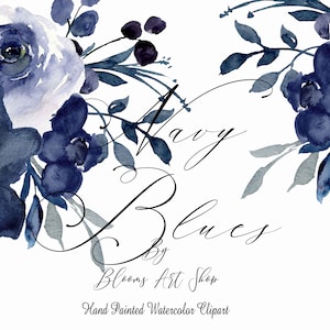 Navy Blue Watercolor Rose Bouquet Arrangement with Clip-art. WC477