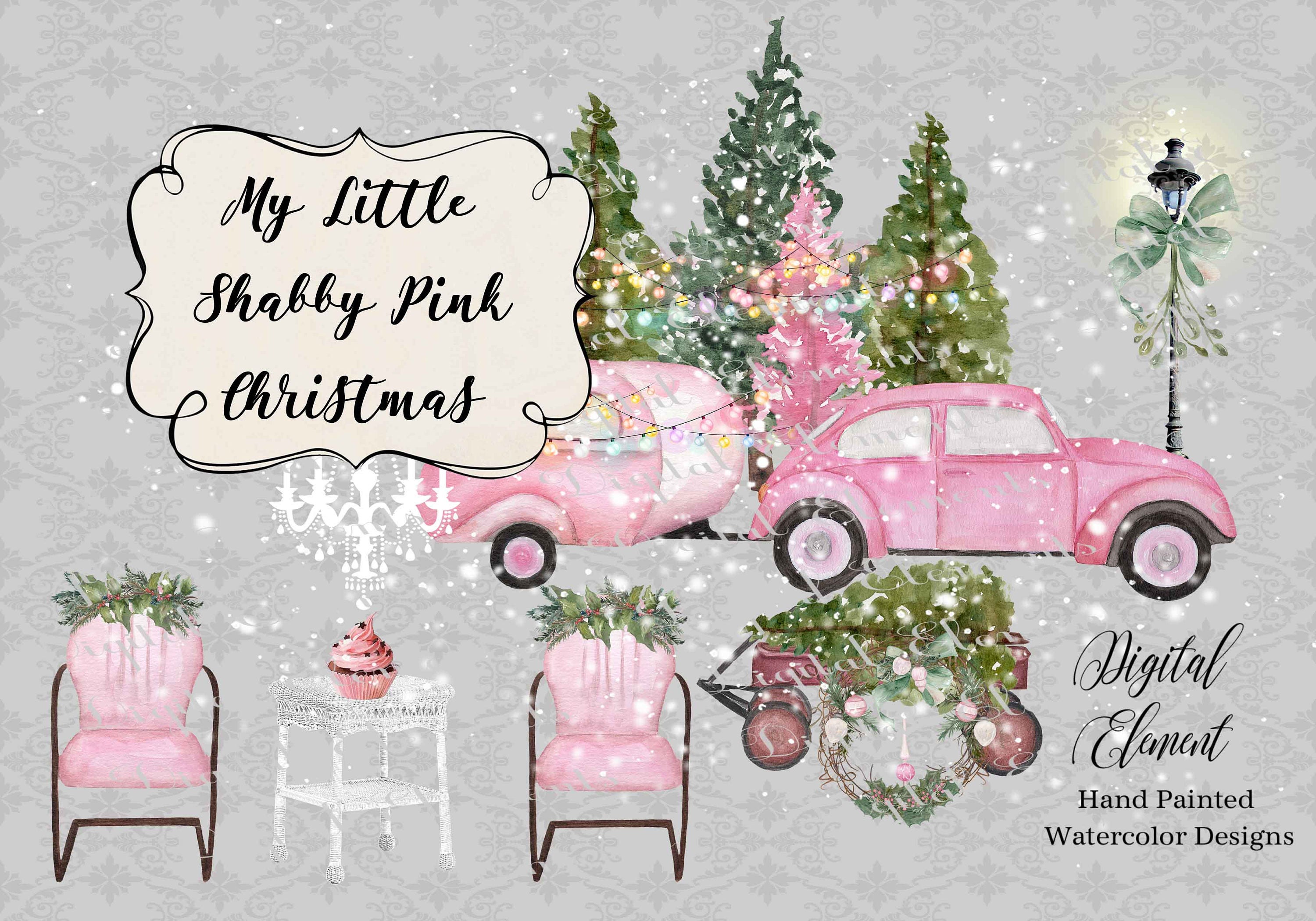 Download Retro Car and Camper Camper Shabby Pink Christmas ...