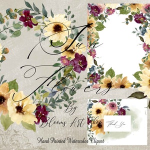 Couronne de tournesol clipart, carte bricolage, carte de remerciement, clipart bouquet floral. WC444