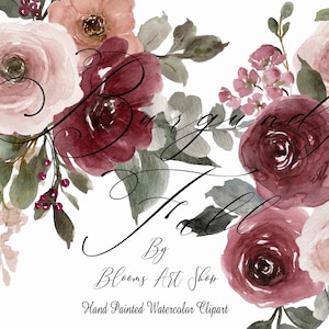 Clipart Rose aquarelle Bordeaux Blush, fabrication de cartes bricolage bouquet de fleurs Blush. WC463