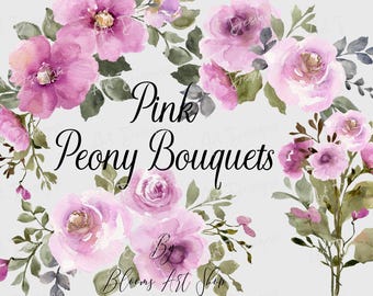 Pink Peony Bouquet Watercolor Print: Cottagecore Floral Wall Art (Digital Download Available