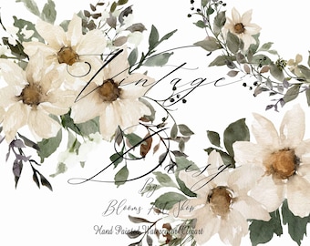 Daisy Clipart Rustic Floral Bouquets Digital Download. WC480