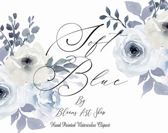 Watercolor Blue Rose Clipart Bouquet Flowers Wedding Floral Handmade Clipart Digital Peony Rose. WC448