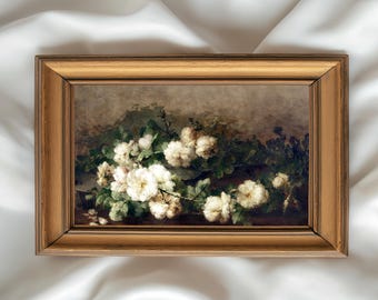 Digital TV Frame Print: Still Life of Vintage White Roses, Digital Download. V113