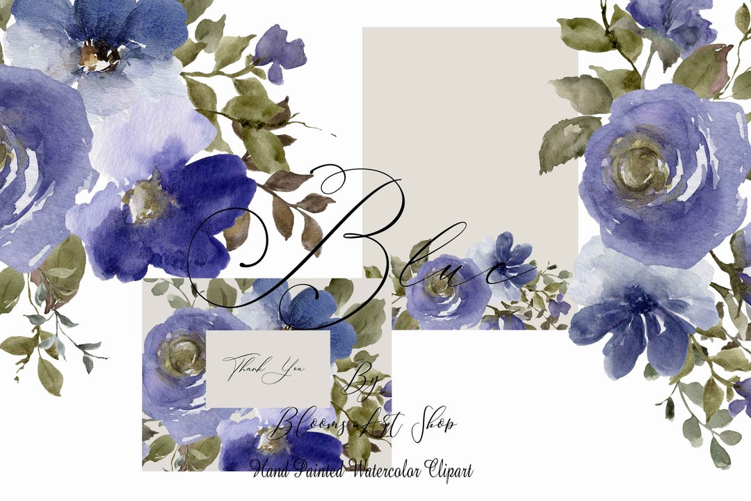 Peony Rose Clipart, Navy Blue Flower Printable Clipart, Card ...