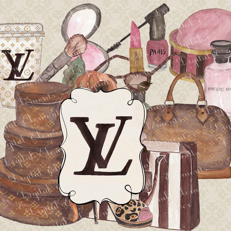 Fashion Clipart Watercolor Inspired by Louis Vuitton Clip | Etsy