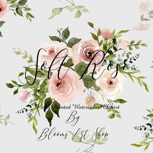 Watercolor Soft Pink Peony Rose Wedding Clipart Digital Blush Pink Rose Bouquet Printable Peony Clipart. WC227