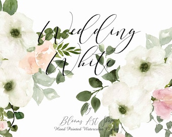 Watercolor White Roses and Hydrangeas, Wedding Day White Rose bouquets, Hydrangea and Rose Clipart. WC315