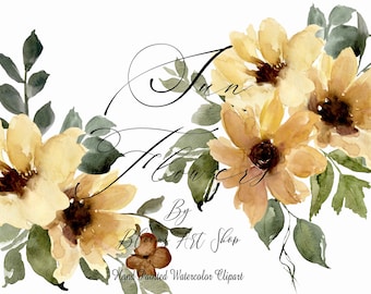 Watercolor Sunflower Clipart Bouquet: Summer Wildflowers (Digital Download WC443
