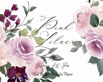 Watercolor Lilac Rose Clipart Elements, Pink Rose Bouquets DIY Wedding Invitation Art, Scrapbook Graphics. WC429