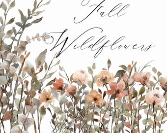 Watercolor Fall Wildflowers Neutral Brown Earth Tones, Fall Watercolor Flowers. WC549