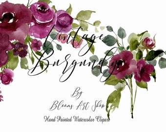 Burgundy Rose Clipart: Fall Wedding Invitation Floral (Digital Download)