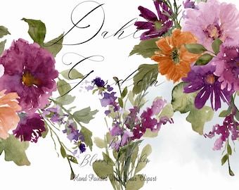 Watercolor Dahlias Floral Clipart, Purple Dahlia Clipart Floral DIY Bouquets. WC446