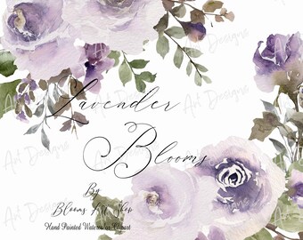 Watercolor Floral Clipart, Lavender Purple Peony Rose, Digital Clipart, Lavender Blush Floral Clipart, Romantic Wedding Flower Clipart