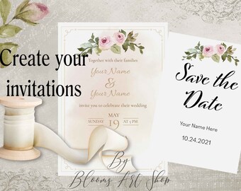 Instant Download DIY Invitation Florals, Peony Clipart. WC540