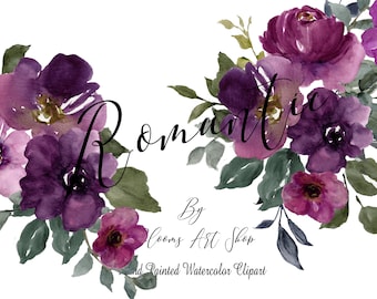 Purple Rose Clipart: Watercolor Flower Arrangements (Digital Download)