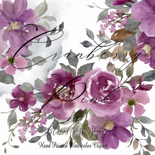 Purple Rose Clipart Bouquet, Watercolor Peony Rose Clipart, Pre Made Clipart, Commercial Use. WC473