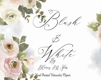 Pink Blush Floral Clipart, White Rose DIY Flower Bouquets, Pink Rose Bouquets, Blush Flowers. WC517