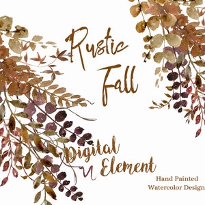 Rustic Watercolor Fall Foliage Clipart, Leaves Rust Beige and Mustard Brown Invitations Scrapbook Journals. No. WC200