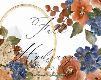 Watercolor Floral Bouquet Clipart in Navy and Burnt Orange (Digital Download) WC501